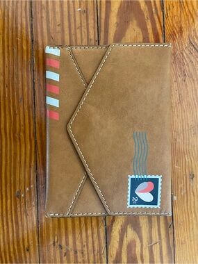 Fossil Tan Envelope Card Wallet with Red & White Accent